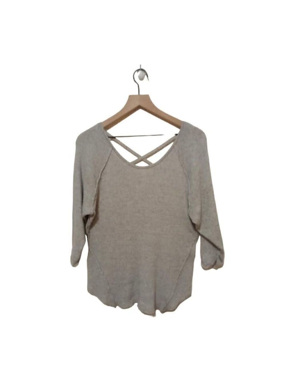 SILVER Jeans Gray Loose Fit Cross Back 3/4 Sleeve Lightweight Sweater Sz S